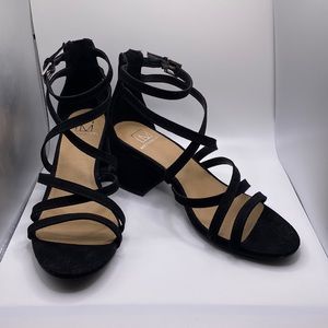 NIB Black Microfiber Material Girl Minez Strappy Heels sz 6.5